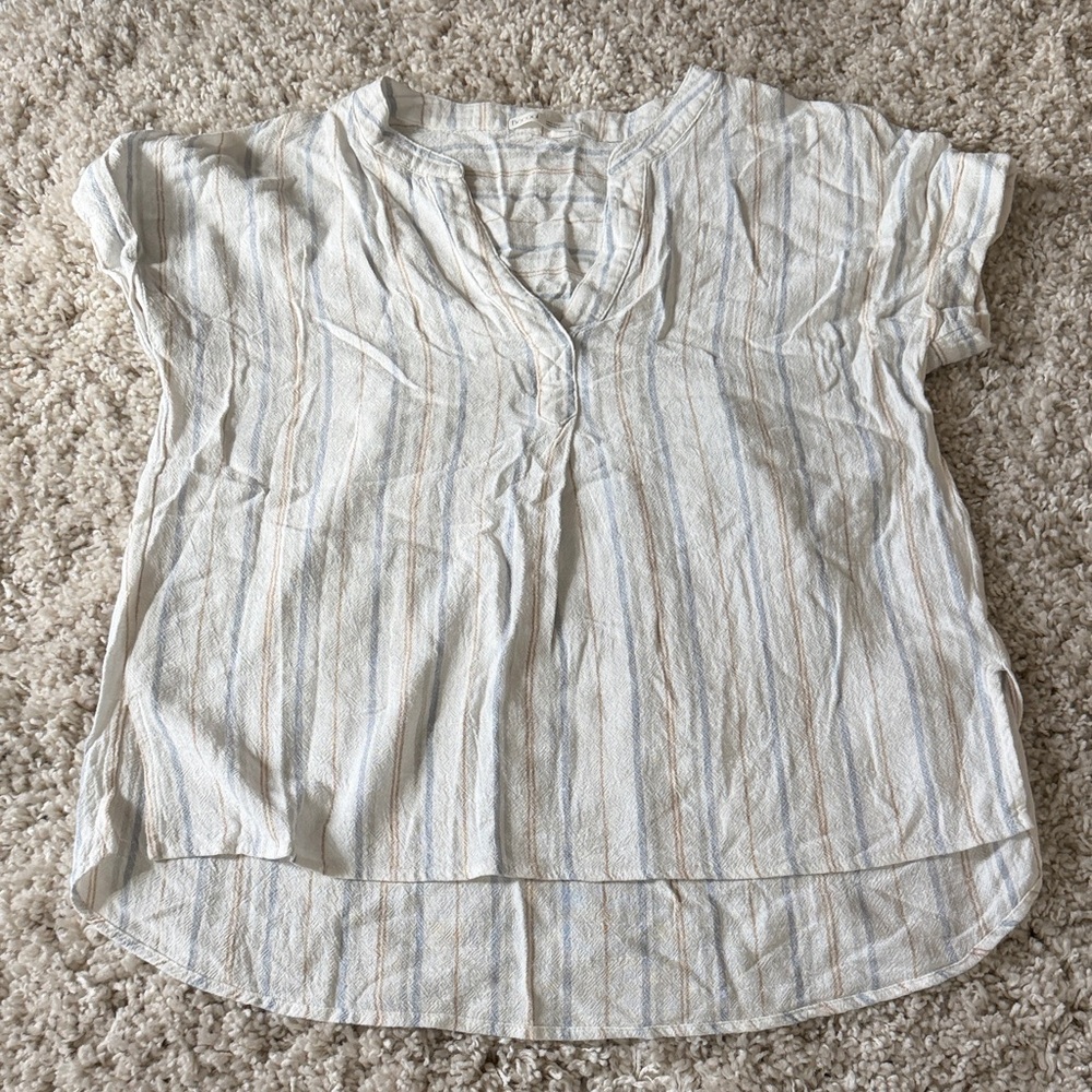 Striped Linen Blend Short-Sleeve Women's Top